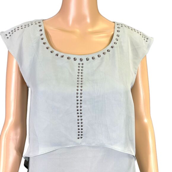 Jennifer Lopez Womens Blouse Top Shirt Studded Silky Tiered Pullover Layered XS - Picture 2 of 8